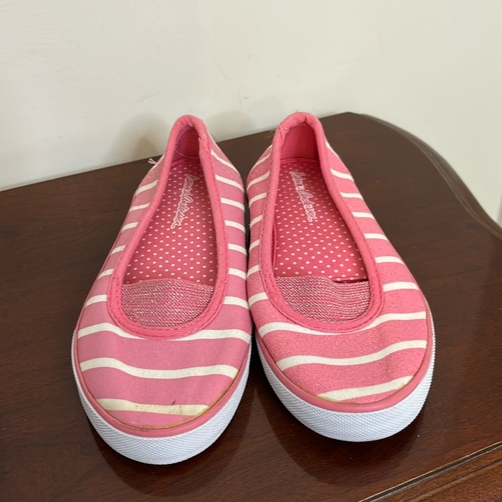 Hanna Anderson, pink and white glitter little girls shoes, size 13 M